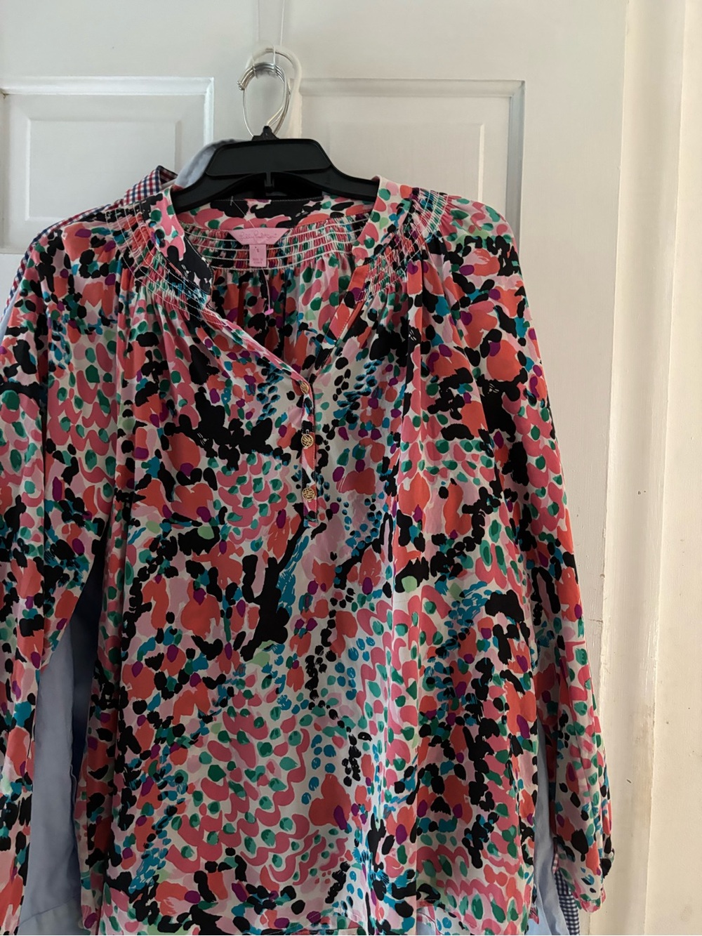 Lilly Pulitzer Elsa Top in Sweet Nothings Floral Blouse Pink & Black